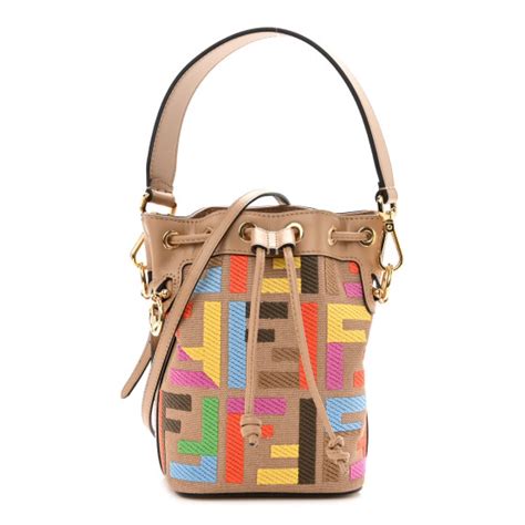 FENDI Canvas Vitello FF Multicolor Embroidered Mini By The 